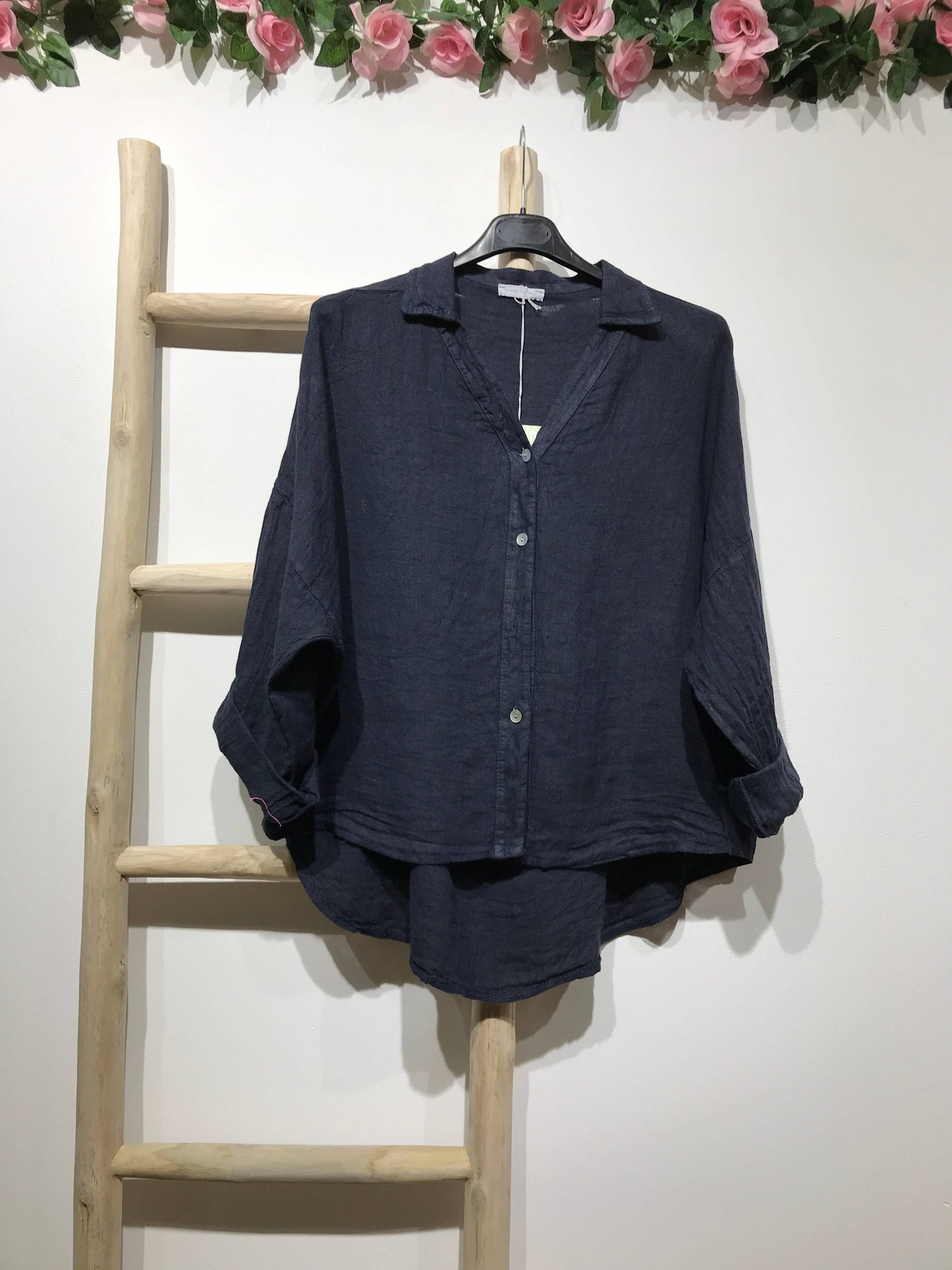Linen Button Up- Navy