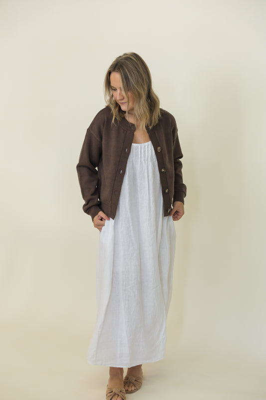 Linen Strap Dress - White