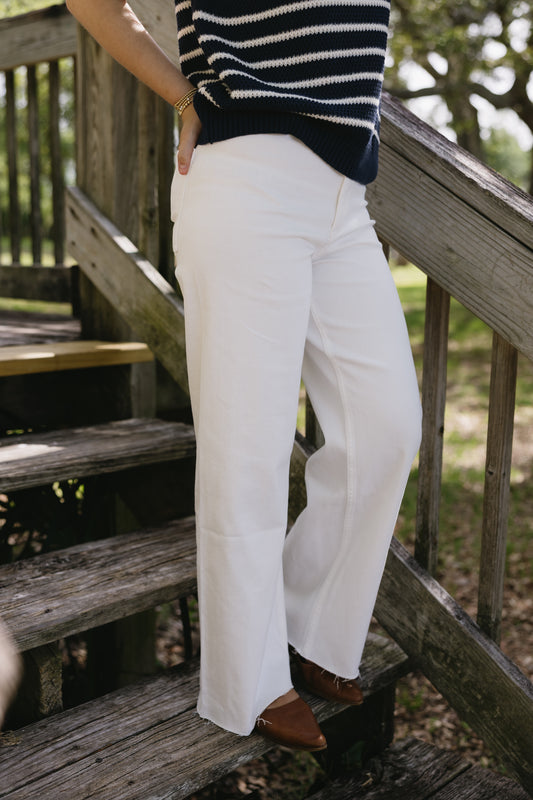 Straight Wide Leg Jean- Cream