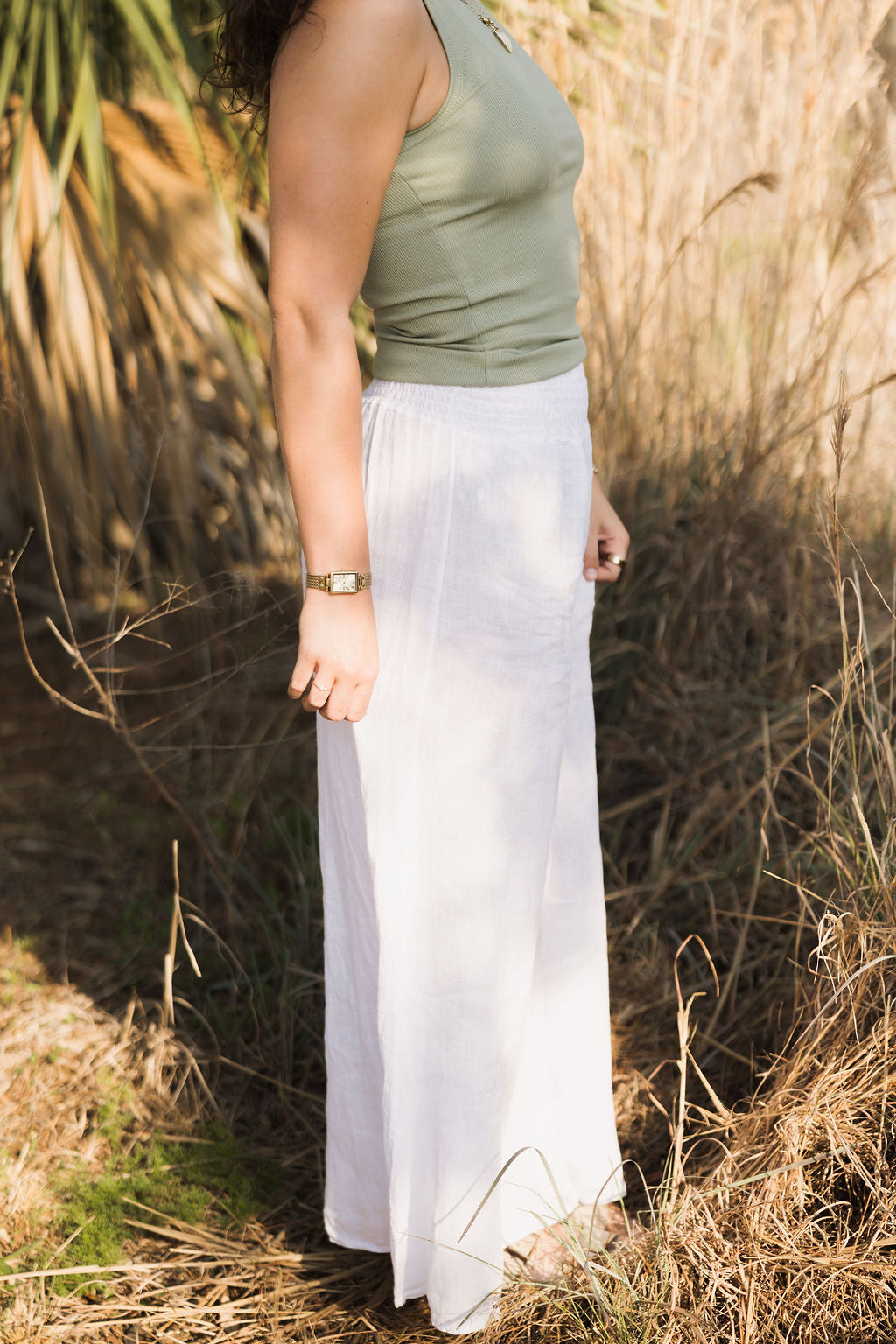 Wide Leg Linen Pants - White