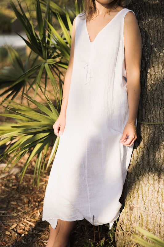 Sleeveless Linen Dress - White