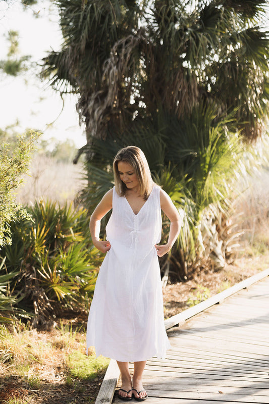 Sleeveless Linen Dress - White