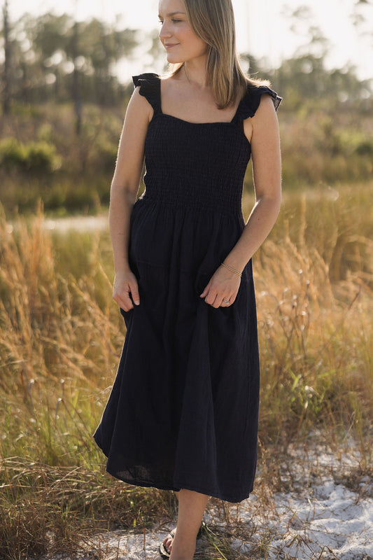Ruffle Strap Linen Dress