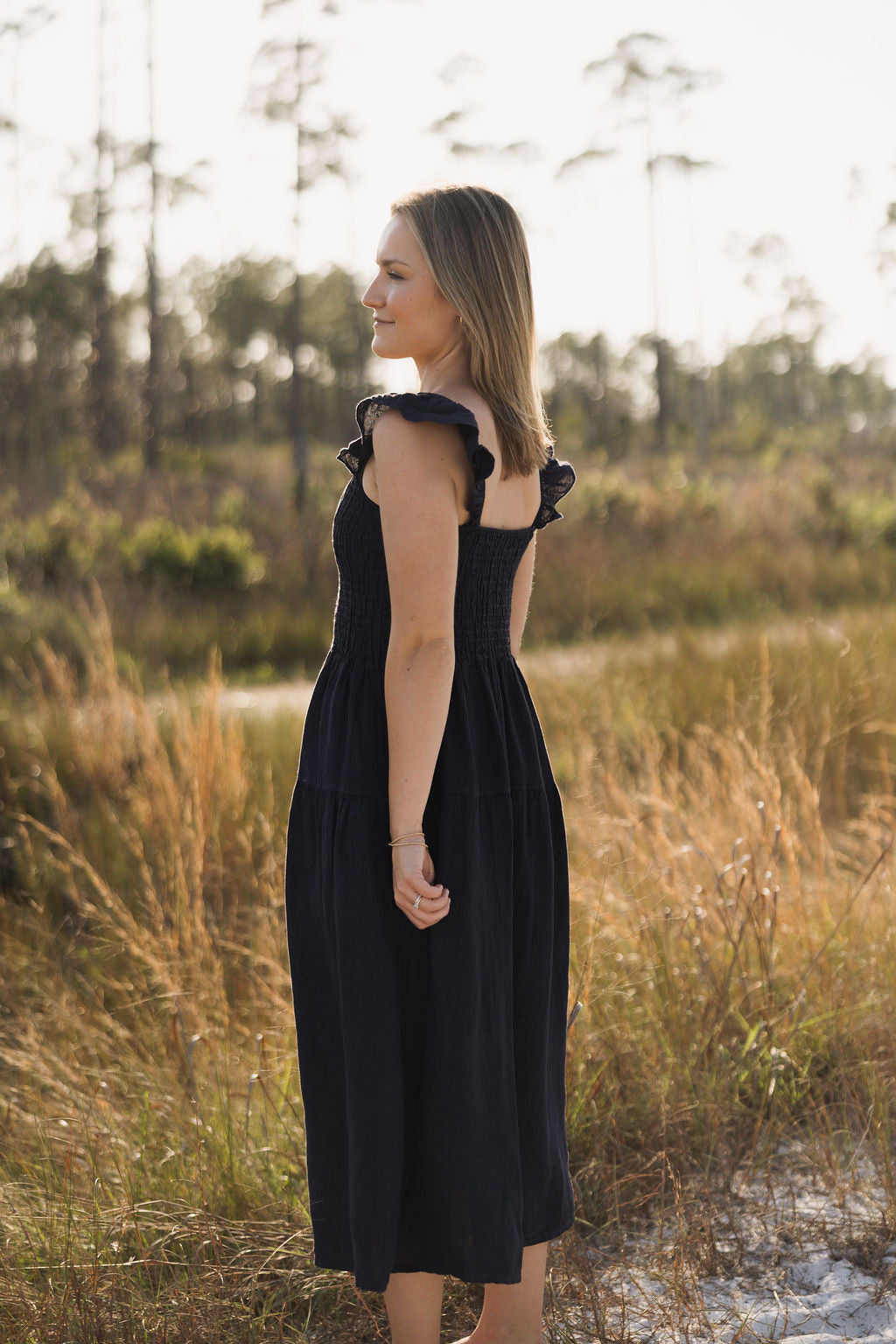 Ruffle Strap Linen Dress