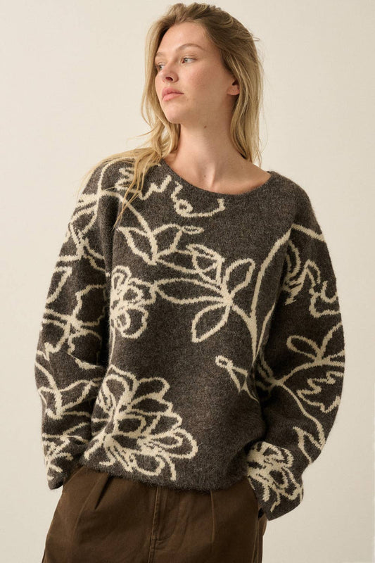 Floral Knit Sweater / Espresso