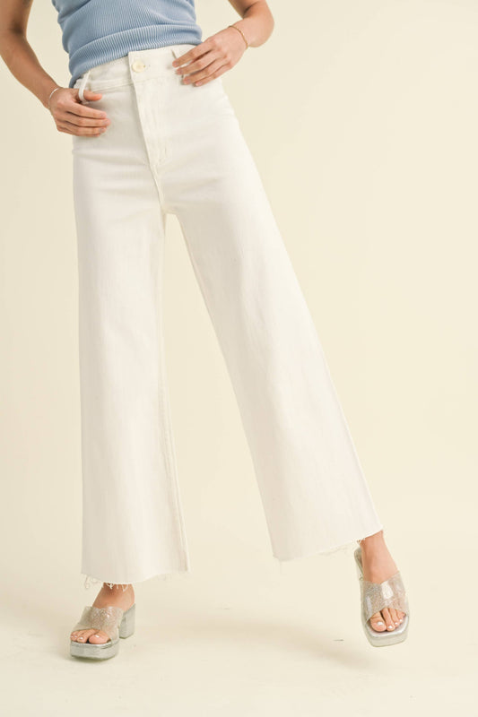 Straight Wide Leg Jean- Cream