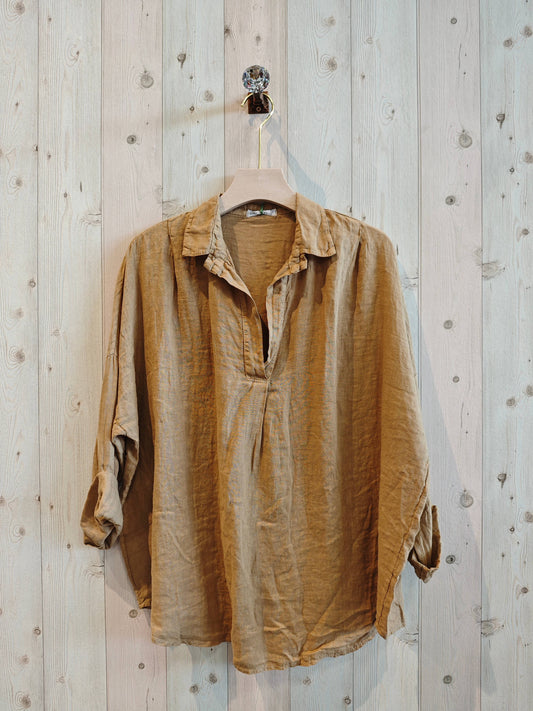 Linen V-Neck - Camel
