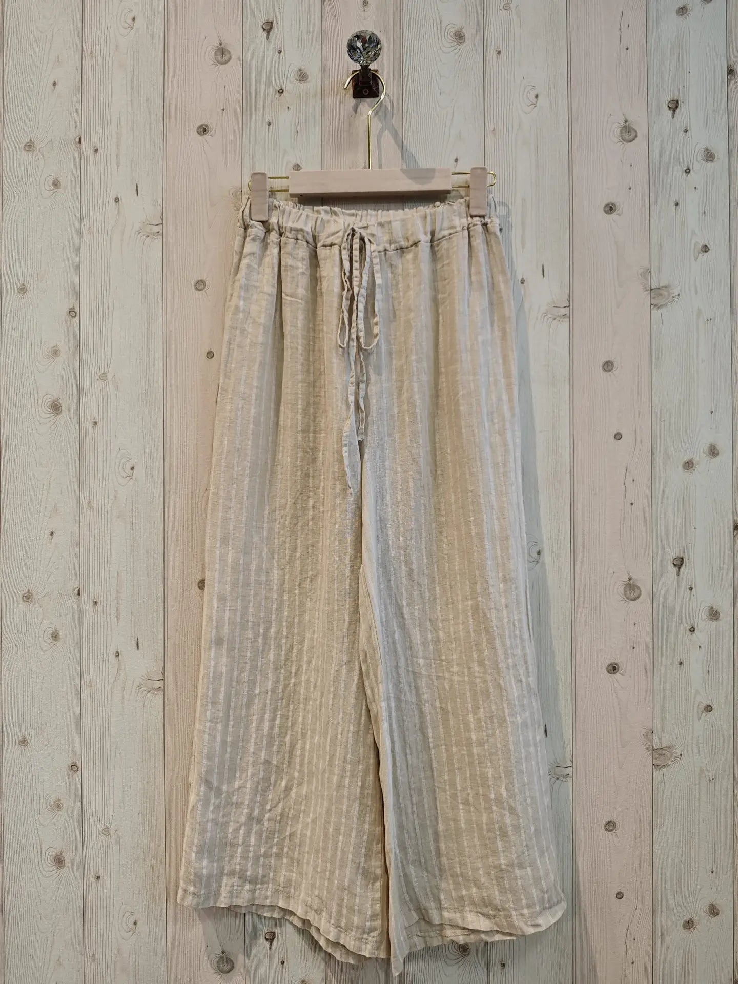 Linen Beige Striped Trousers