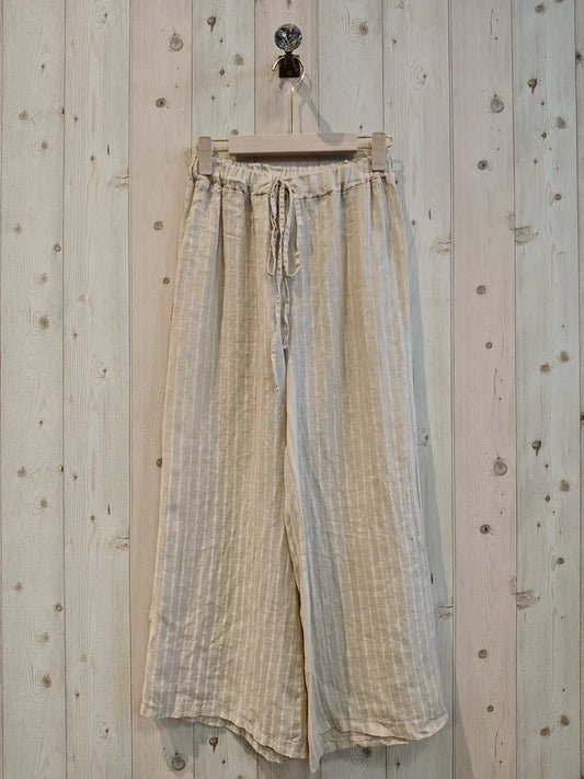 Linen Beige Striped Trousers