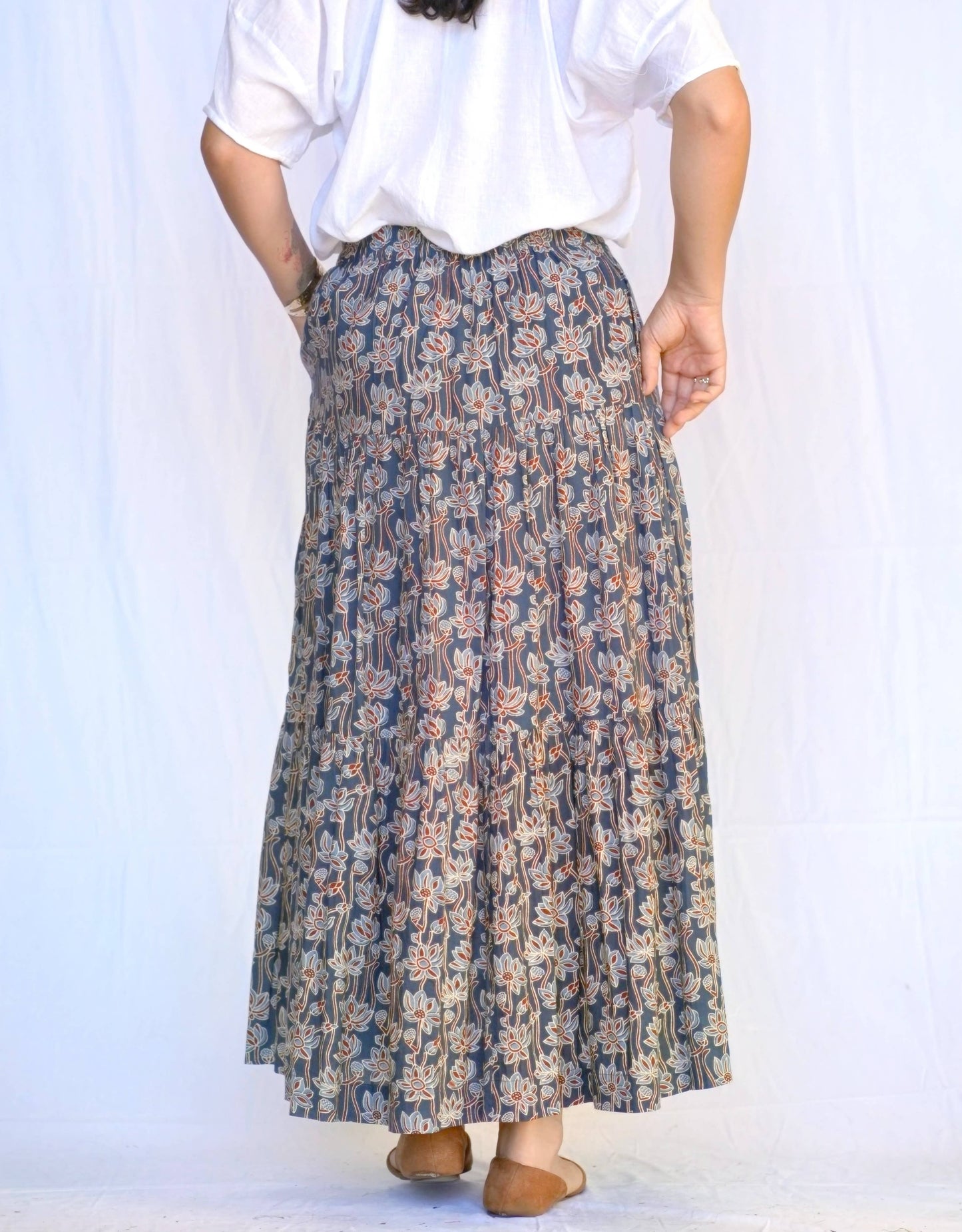 Printed Cotton Skirt in Indigo