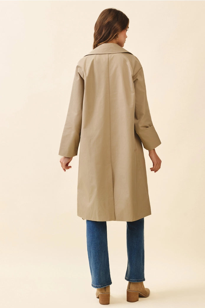 Longline Spread Collar Front Button Trench Coat
