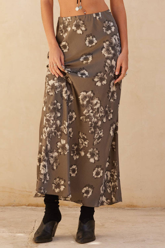 Floral Satin Maxi Skirt