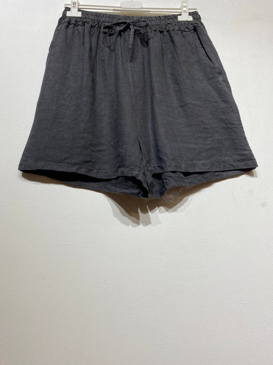 Linen Drawstring Shorts- Grey