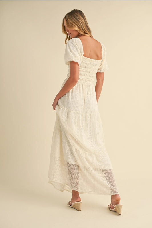 Graceful Lace Puff Sleeve Midi Dress