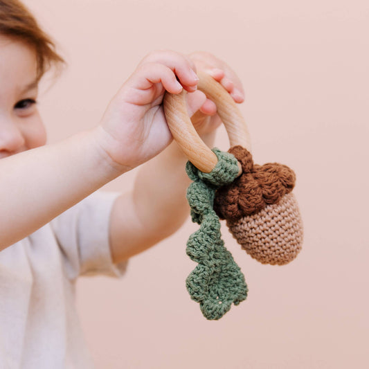 Teether Acorn Cotton Rattle