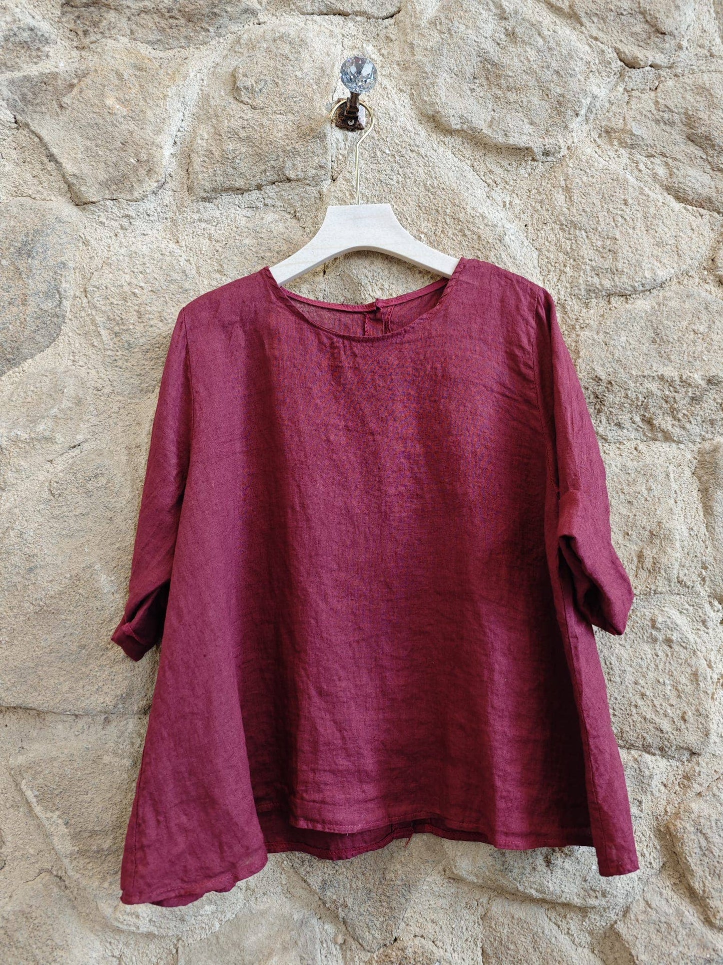 Button Up Linen Blouse - Wine