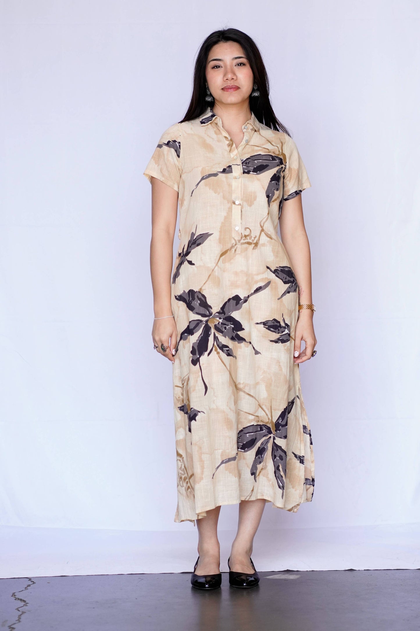 Sand Bloom Shirt Dress - Beige
