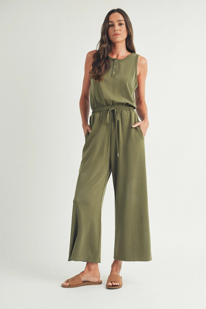 Easygoing Henley Jumpsuit- Olive