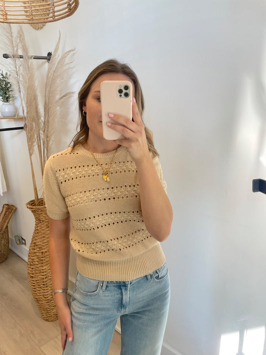 Addie Sweater Top- Beige