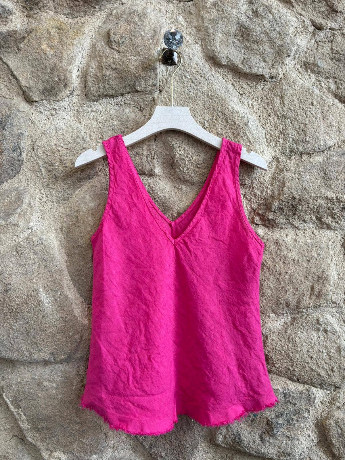 Ref-21591 Sleeveless T-shirt 100% linen: Beis