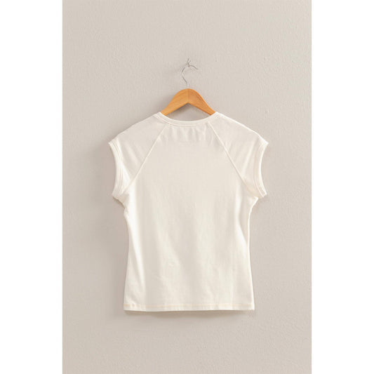 Basic Raglan Cap Sleeve Tee: White