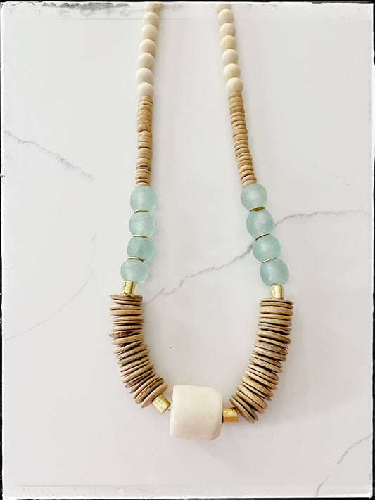 Tan Coconut Wood Bead Necklace