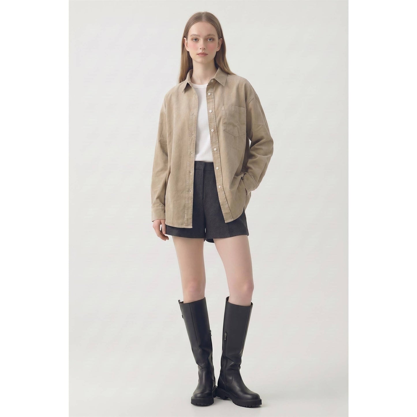 Oversized Button-Up: Soft Taupe