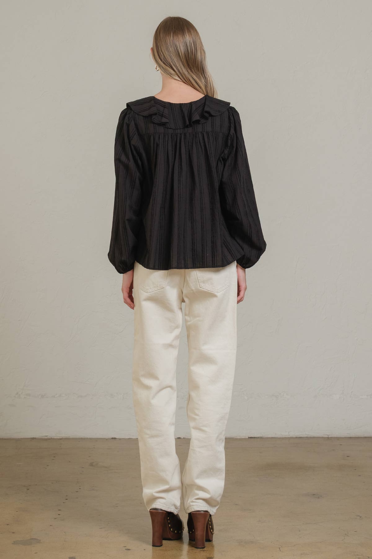 Ruffle Trim Striped Blouse
