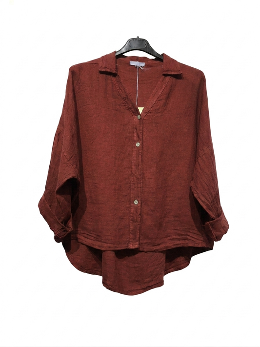 Linen Shirt- Bordeaux