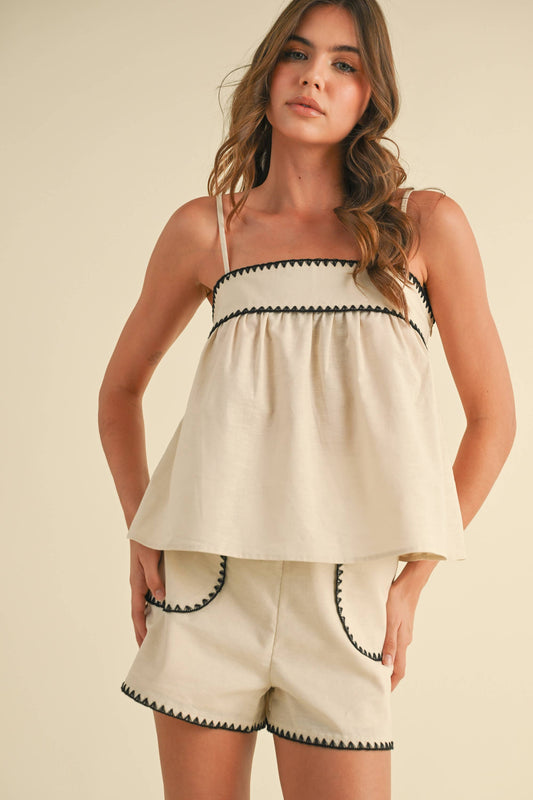 Stitch Detail Linen Top