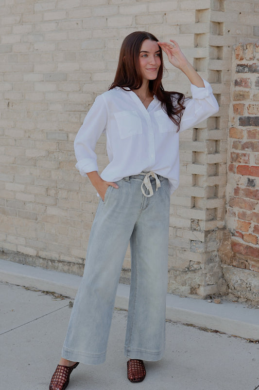 Tied Washed Denim Pant
