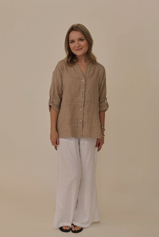 Button-Up 100% Linen - Camel