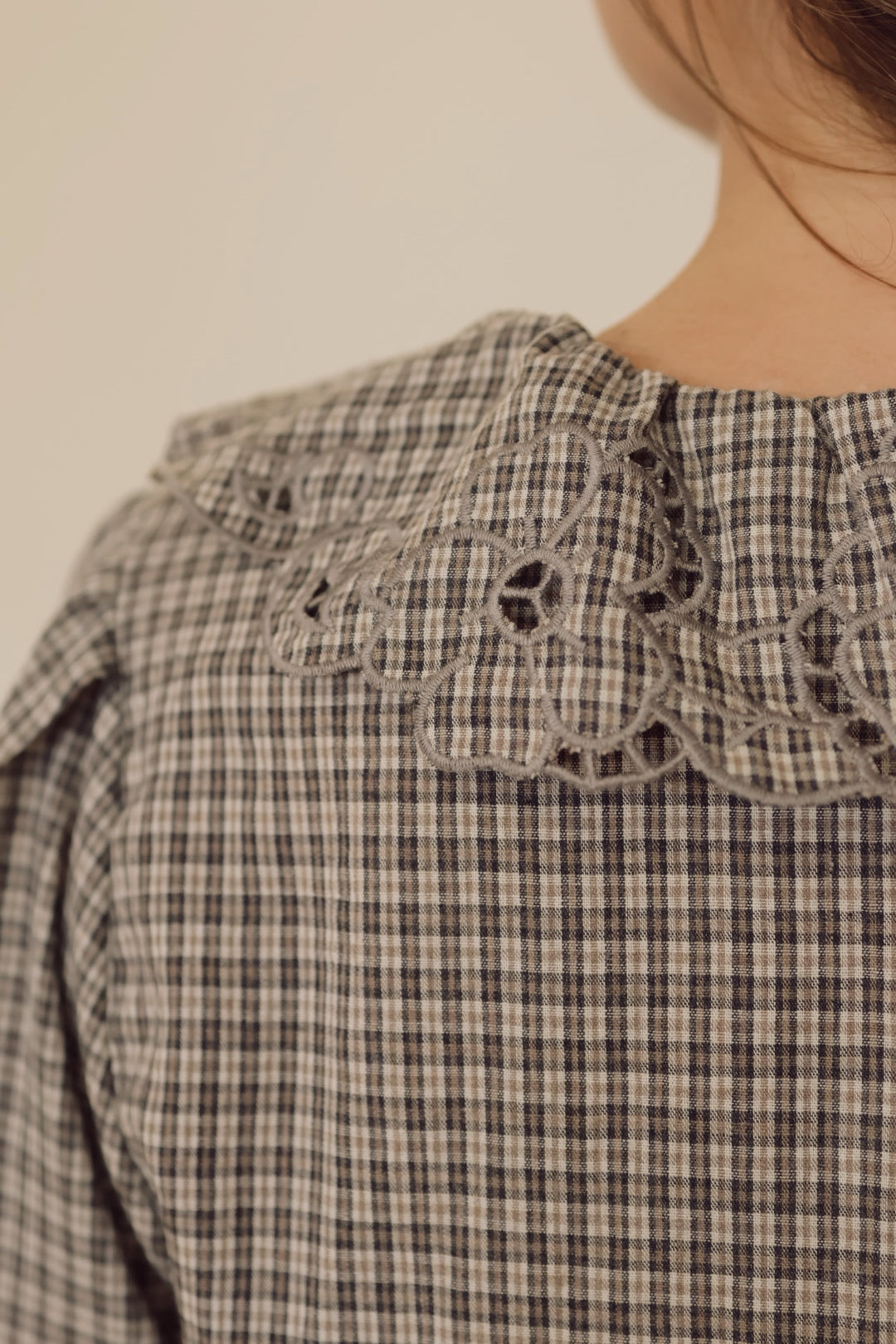 Ruffle Embroidered Check Blouse