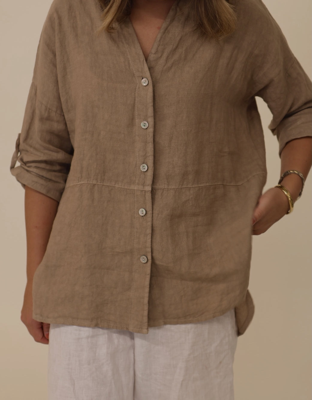 Button-Up 100% Linen - Camel