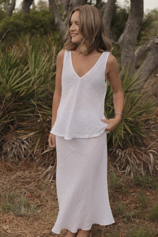 Blank Linen Skirt - White