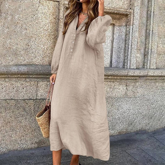 Cotton/Linen Blended Dress- Khaki