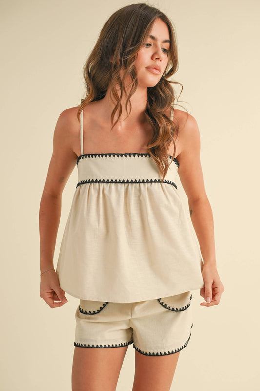 Stitch Detail Linen Top