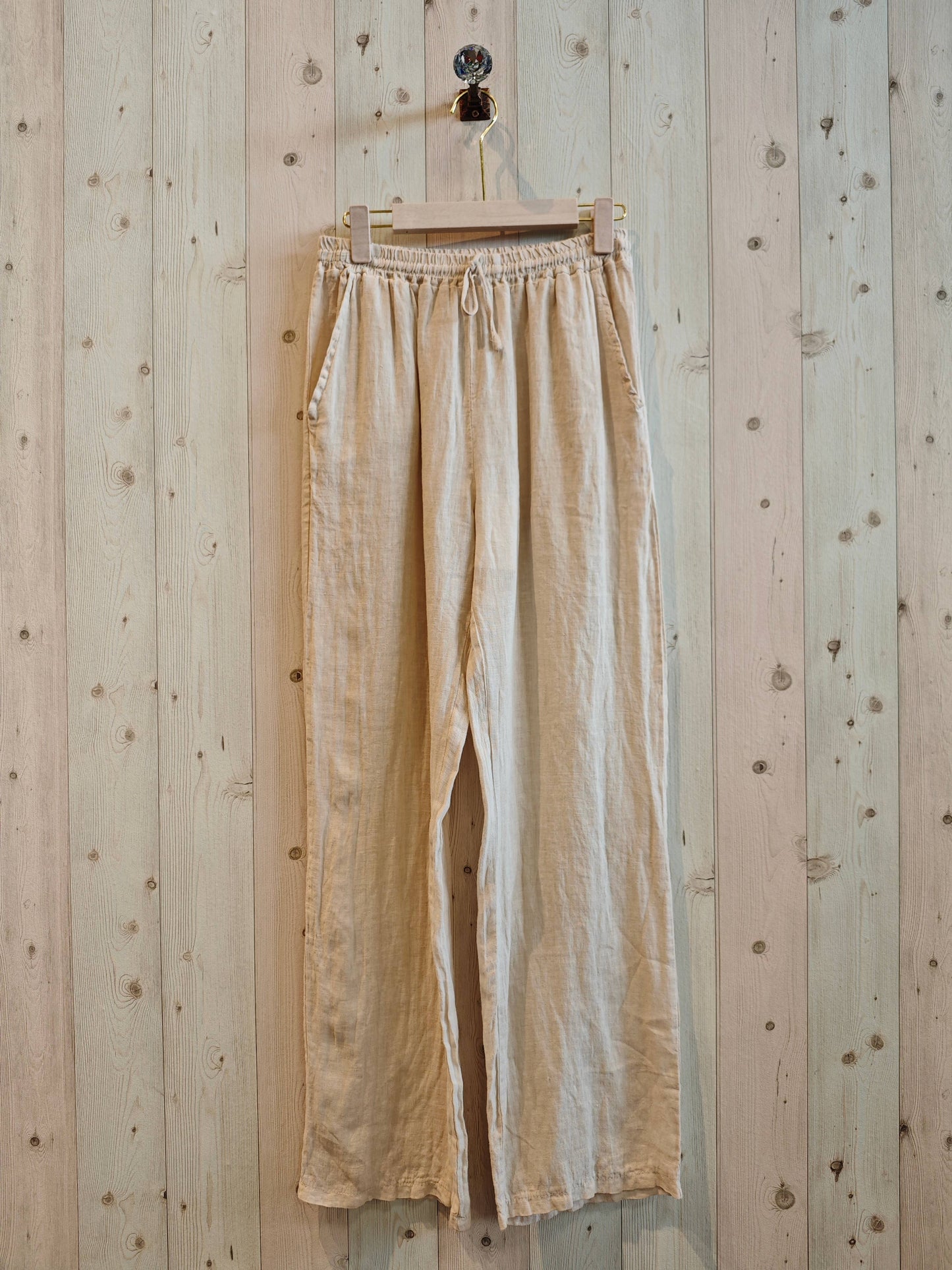 Straight Leg Linen Pants- Beige