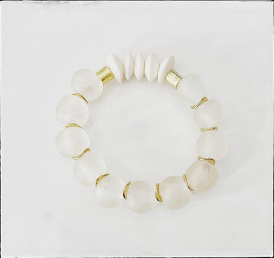 African Bone & Recycled Glass Bead Bracelet