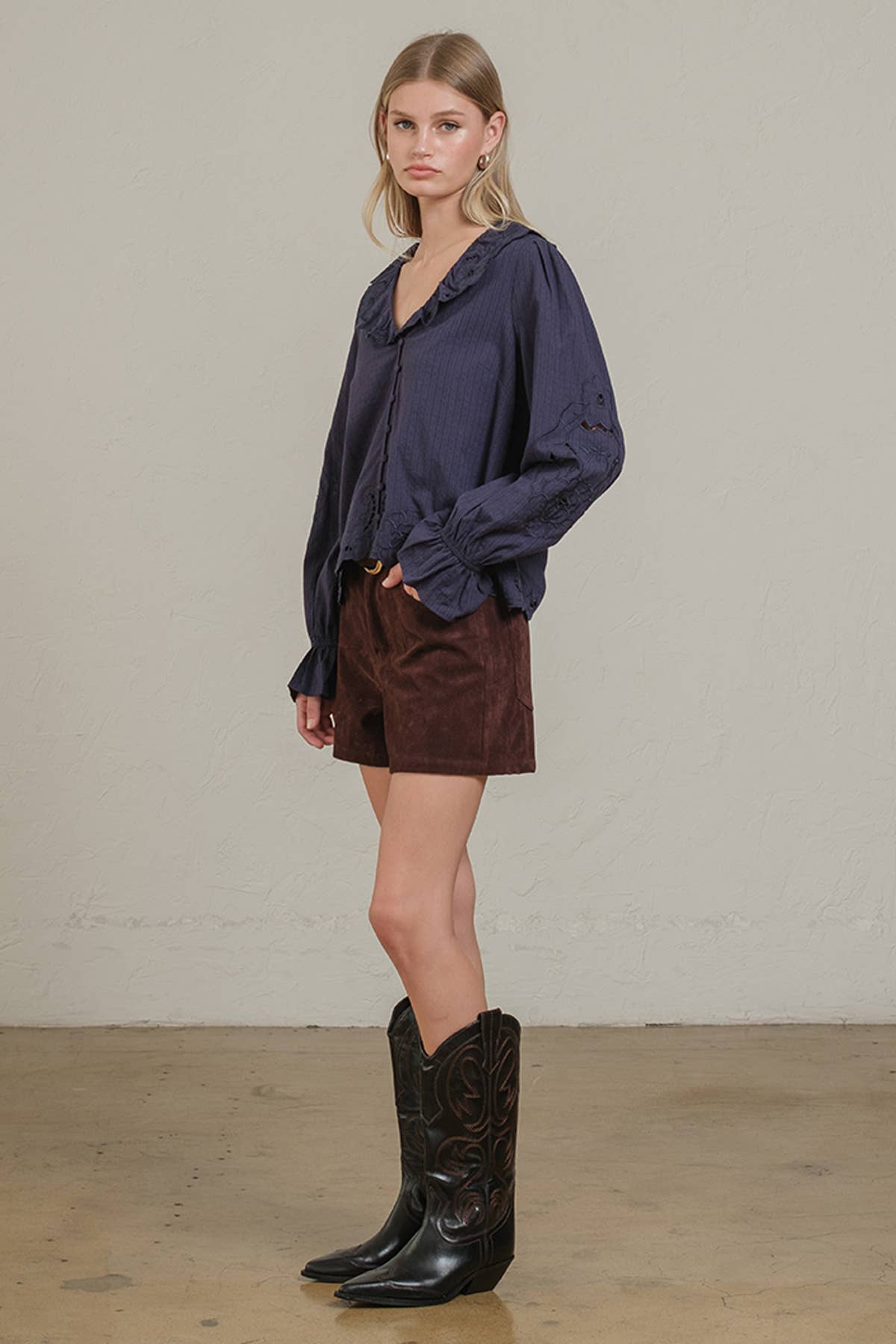 Embroidered Eyelet Collar Blouse