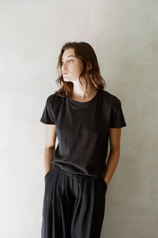 Knit Cotton Tee- Washed Black