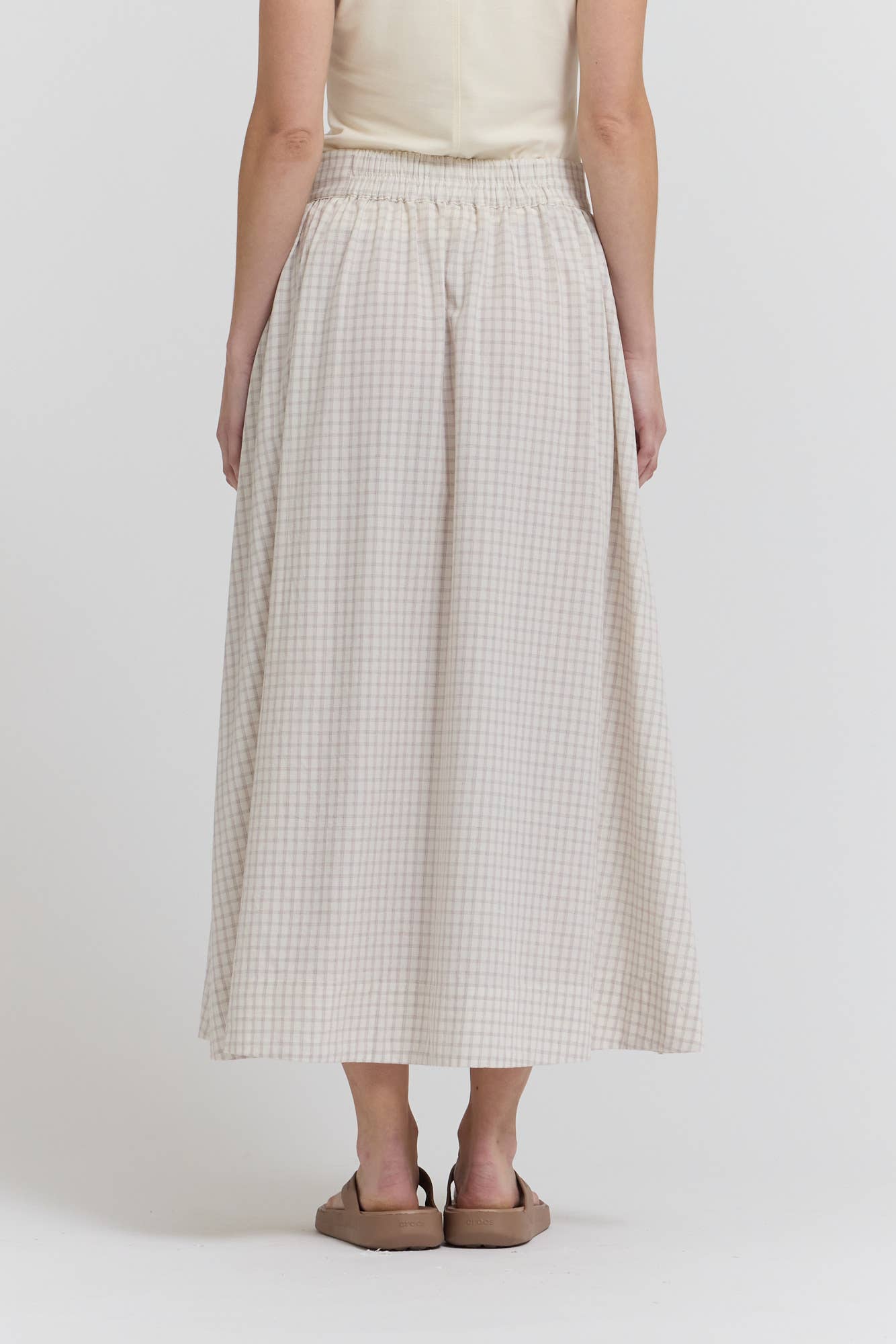 Plaid Button Trim Midi Skirt