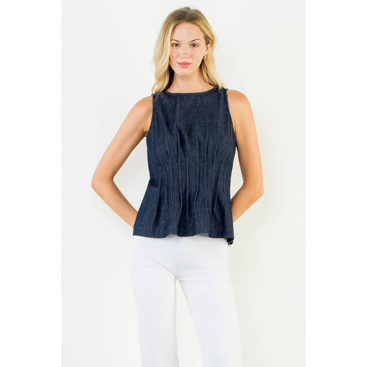 Denim Pleated Top