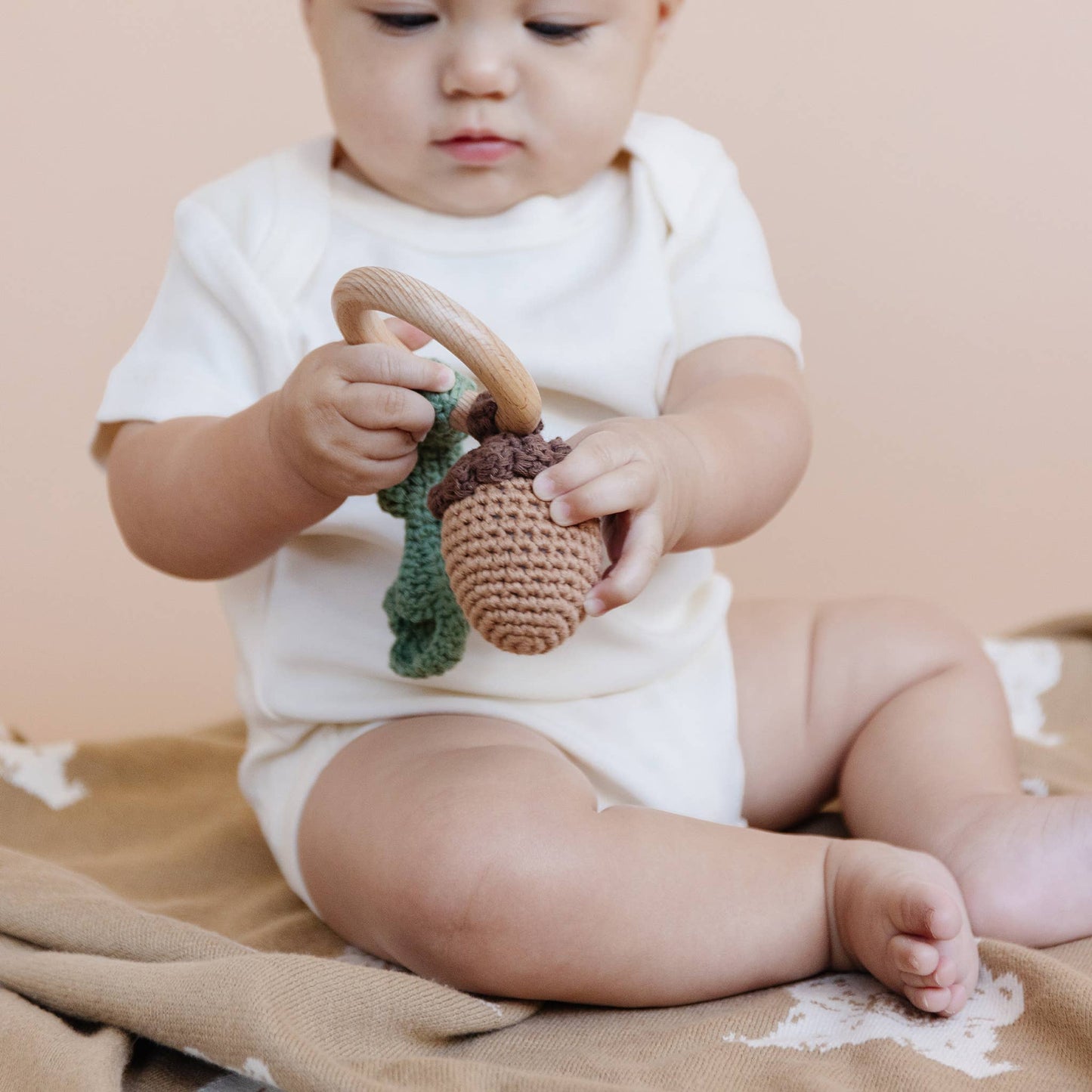 Teether Acorn Cotton Rattle
