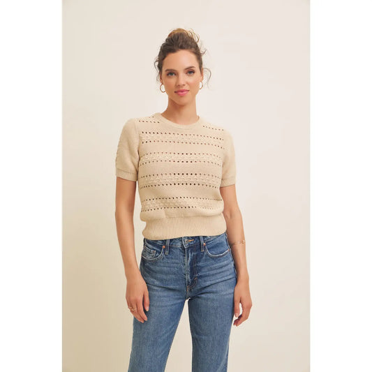 Addie Sweater Top- Beige