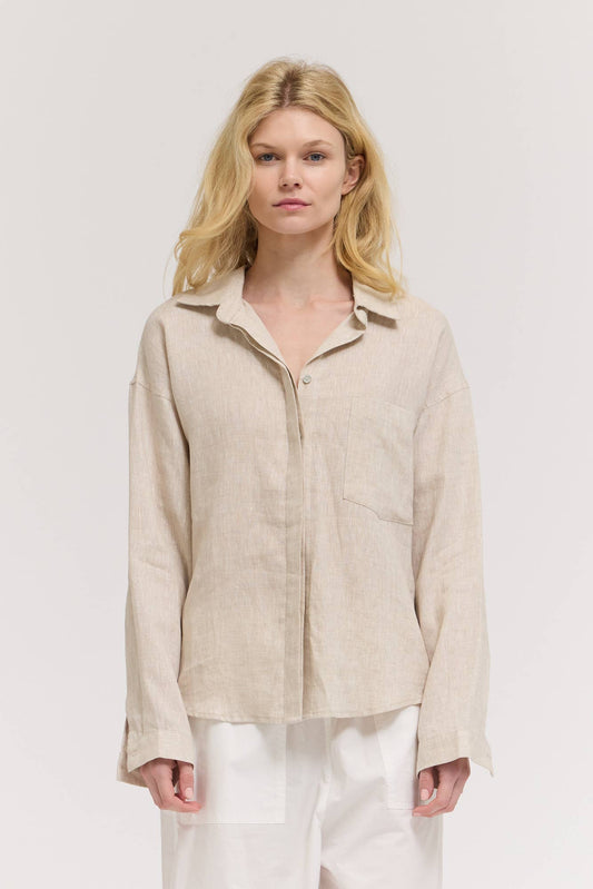 Refined Fit Linen Shirt in Sand