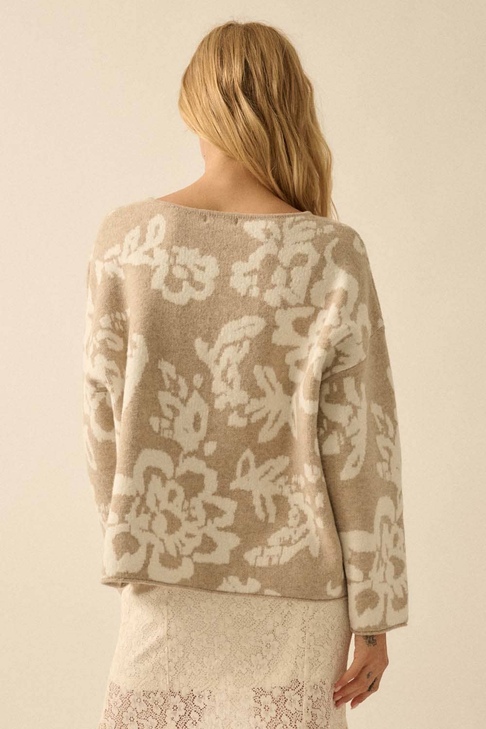 Floral Knit Sweater - Sand