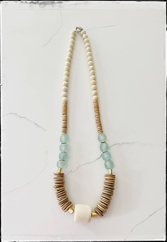 Tan Coconut Wood Bead Necklace