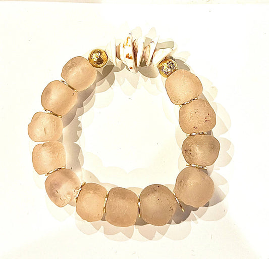 Shell & Recycled Glass Bead Stretch Bracelet