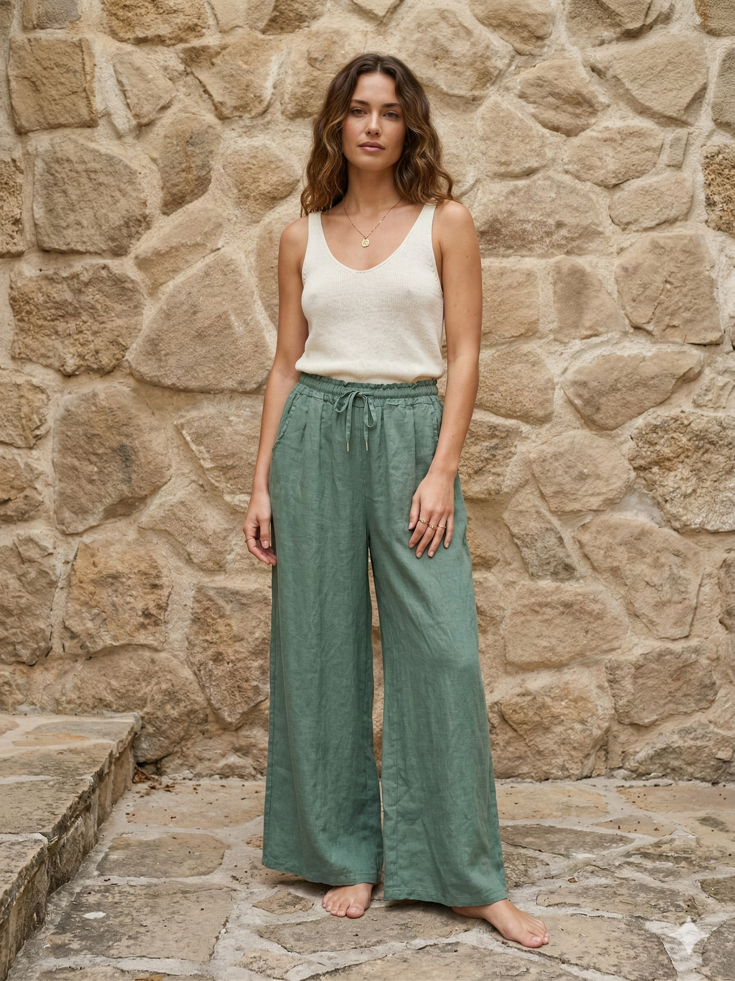 Ref-18116 WIDE-LEG PANTS 100% LINEN: Camel
